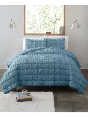 UGG Devon Puff Quilt Set Twin Twin XL Blue Puffy Texture 2 Piece MSRP $100